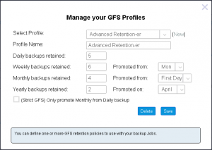 GFS profiles for Advanced Backup retention